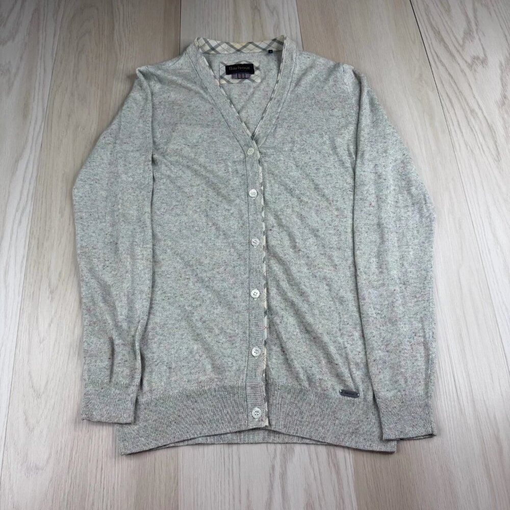 Barbour Womens Gray Long Sleeve Tight Knitted Modest Cardigan Sweater Size 10